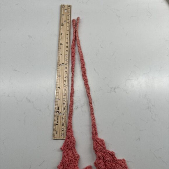 Handmade Crochet Boho Head Scarf Bandana Kerchief Hair Scarf Pink/Salmon - Picture 13 of 13